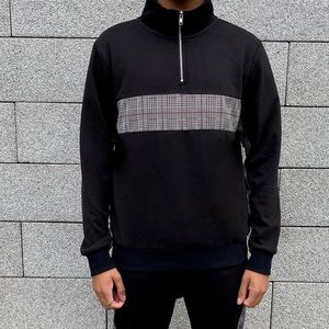 Son Of Zeus Check Panel Half-Zip Jumper- Black/Plaid- Sz L